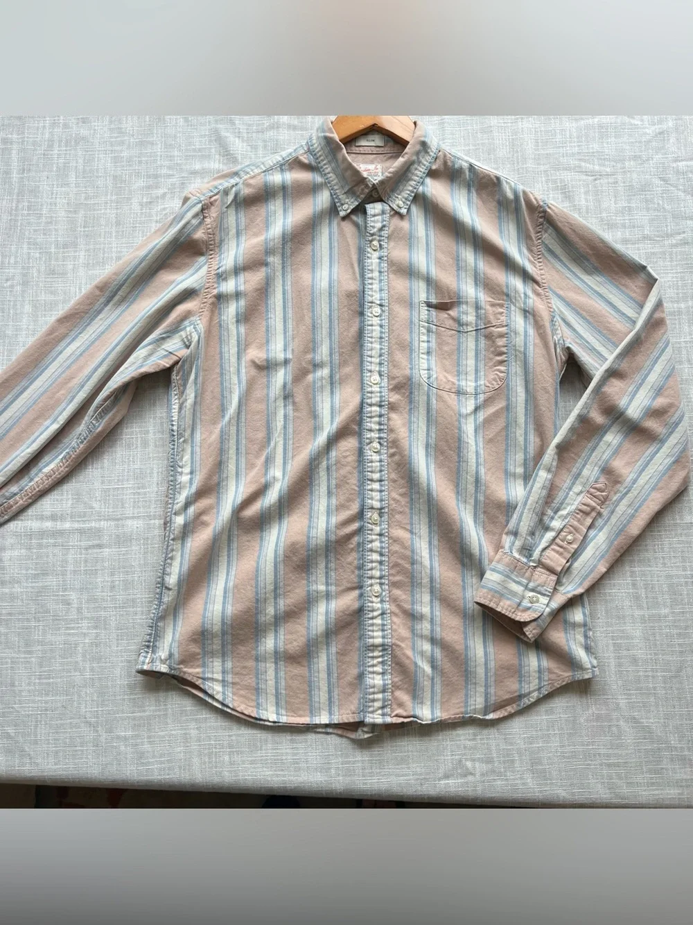 J. Crew Organic Cotton Broken-in Oxford Striped Dusty Pink Blue & White